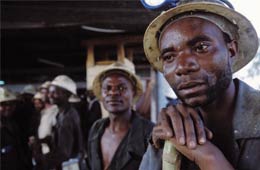 Mine workers at NFC Africa mining shaft at Chimbishi